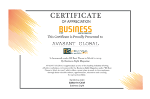 Business Sight Avasant Certificate 300x199 - Avasant Recognized Among Business Sight's Top 20 Best Places to Work 2019